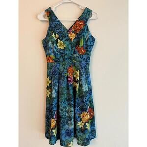 Adrianna Papell Women's Floral Jacquard Midi Dress Color Blue Multi Size 2 $229